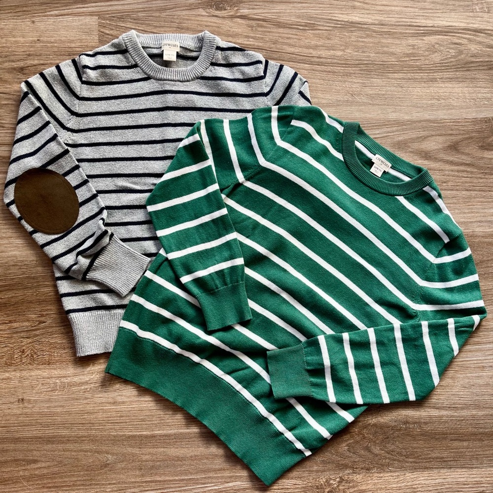 J. Crew Gray and Green Striped Kids Sweaters